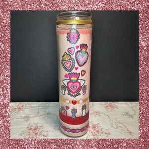 Pink Valentines Day Candle with Sacred Heart Motif ❤️‍🔥